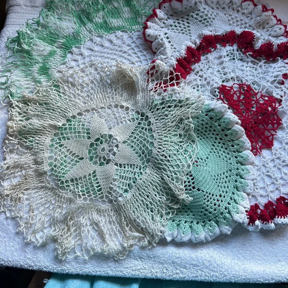 Mixed Size Crochet Doily Set Multicolor Vintage Lace Table Decor 4pc